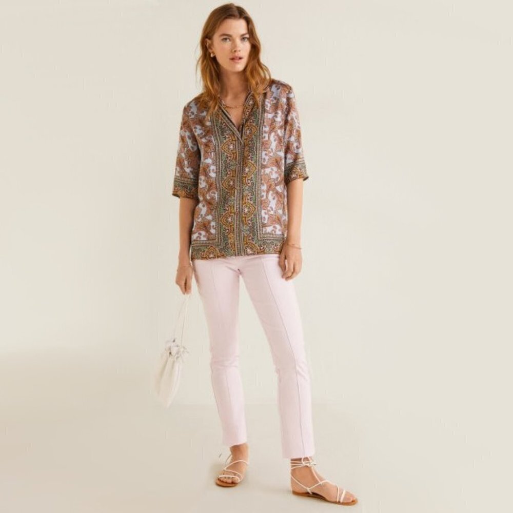 NWT Mango pink linen cotton blend darted trouser pants, 6